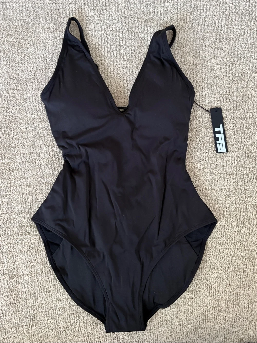TA3 Plungey Black One Piece Swimsuit lace up corset snatched Shapeware petite